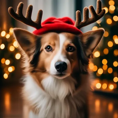 Собачка в новогодней одежде с …» — создано в Шедевруме
