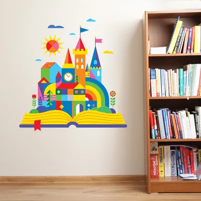 Оформление стен библиотеки своими руками: декоративная наклейка на стену  Книга - целый мир. Декор для библиотеки купить недорого.