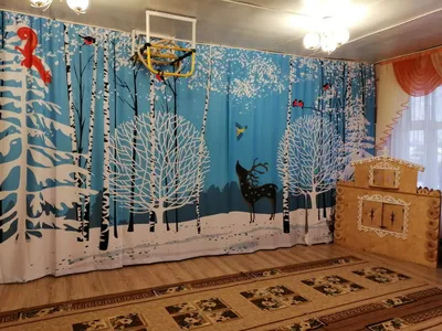 Декорация Зимний лес в музыкальный зал для детского сада — задник для сцены
