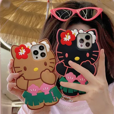 Sanrio 3D Hawaii Hello Kitty Case For Iphone 14 13 12 11 Pro Max Fashion  Cartoon Y2k Cute Iphone Case Back Cover Girl - AliExpress