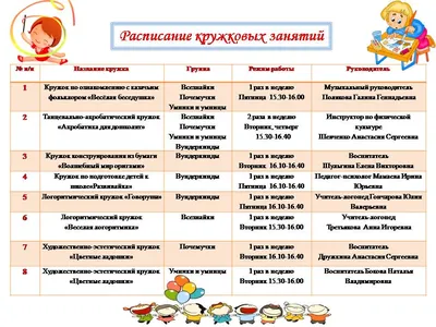 картинка расписание кружков » Детский сад №65 \"Талантошка\"