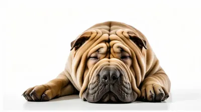 A Standing grey Sharpei dog looking at the camera isolated on a beige  background Stock Photo - Alamy