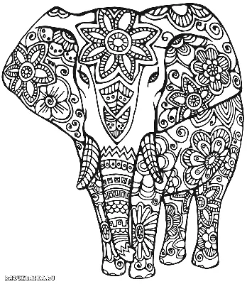 Раскраска Индийский слон - Бесплатнo Pаспечатать или Cкачать Oнлайн