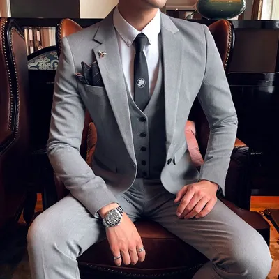 Мода На Заказ Серый Мужской Костюм Три Штуки Slim Fit Groom Носить  Свадебные Костюмы Лучшие Мужские Деловые Костюмы От 8 579 руб. | DHgate