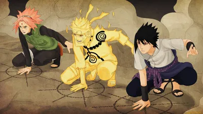 Скачать обои аниме, naruto, техника, призыв, команда, сакура, харуно, наруто,  узумаки, саске, учиха, пыль, манга из раздела Аниме, в разрешении 1920x1080