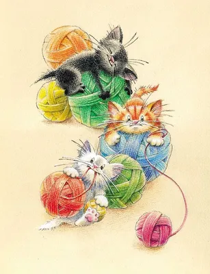 Три котенка в руковичках Фото раскраски цветы