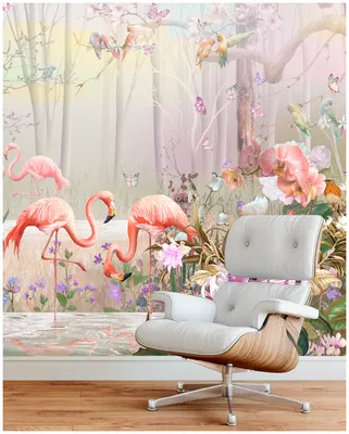 Обои с абстрактным изображением фламинго